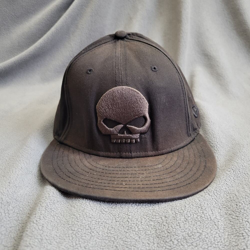 HARLEY DAVIDSON Hat Cap New‎ Era Fitted Brown Distressed Skull Embroidered Fair